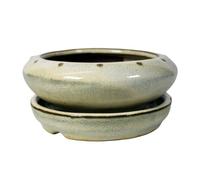 Ceramic Bonsai Pot - 120 x 120 x 45 - White Circular Bonsai Tree Planter | With a Matching Drip Tray