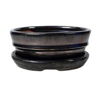 Ceramic Bonsai Pot - 120 x 95 x 45 - Metallic Oval Bonsai Tree Planter | With a Matching Drip Tray