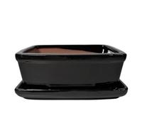 Ceramic Bonsai Pot - 180 x 145 x 70 - Black Rectangular Bonsai Tree Planter | With a Matching Drip Tray