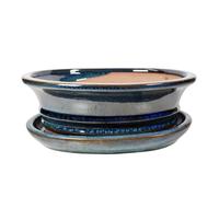 Ceramic Bonsai Pot - 180 x 150 x 60 - Blue Oval Bonsai Tree Planter | With a Matching Drip Tray
