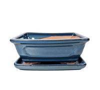 Ceramic Bonsai Pot - 185 x 150 x 70 - Blue Rectangle Bonsai Tree Tray | With a Matching Drip Tray