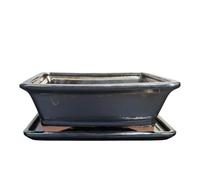 Ceramic Bonsai Pot - 265 x 215 x 90 - Black Rectangular Bonsai Tree Planter | With a Matching Drip Tray | Glazed