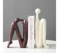 Ceramic Book Ends Decorative for Shelves,Modern Thinker,1 Pair,Inspired Red and White Design,Book Holder,Shelf Decoration for Home,Office,Library(11 Inch and 3.1 lbs)
