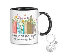 Ceramic Book Lovers Mug & 1PC Stainless Steel Book Keyring, Bookish Gifts for Readers with Key Ring, 11oz Book-Themed Set for Librarians Writers Bibliophiles, Perfect Gifting Choice