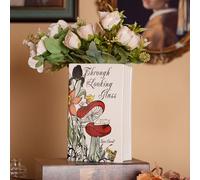 Ceramic Book Vase for Flowers, Home Decor - Cute Bookshelf Decor, Book Lovers Gift - Unique Large Accent for Bedroom/Office (Through The Looking Glass)