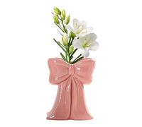 Ceramic Bow Flower Vase, Elegant Tabletop Display, 4.72 Inch Decorative Flower Vase with Ribbon, Authentic Porcelain Floral Container, Bookshelf Bedroom Working Coffee Shop Dining Room Kitchen