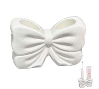 Ceramic Bow Toothbrush Holder, Cute Pink Coquette Bathroom Decor, 2-Slot Toothbrush and Toothpaste Holder for Countertop, Aesthetic Makeup Brush Organizer, Gift for Girls Women (white)