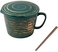 Ceramic Bowl,Soup Bowl, 33OZ Mug with Lid,Ceramic Pasta Ramen Bowls with Handle Microwave Noodle Soup Bowl for Student Office Soup Instant Noodles(Dark Green)
