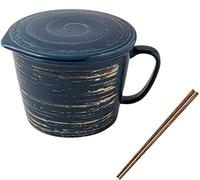 Ceramic Bowl,Soup Bowl, 33OZ Mug with Lid,Ceramic Pasta Ramen Bowls with Handle Microwave Noodle Soup Bowl for Student Office Soup Instant Noodles(Dark Blue)