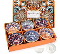 Ceramic Bowls Set of 6 - 10oz/300ml Bohemian Style Colorful Small Bowls for Rice, Dessert, Ice Cream & Tapas | 4.6" Porcelain Serving Bowls with Gift-Ready Packaging, Microwave & Dishwasher Safe