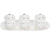 Ceramic Bowls Water Offering Cups for Buddha Worship Small White Floral Chalice Home Temple Decor Three-piece Set Fashion professionals