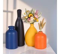 Ceramic Bud Vases Set of 4, Minimalism Style Vases for Rustic Home Decor, Black Yellow Orange Blue Vase, Multi-Color Ceramic Decorative Vases for Modern Home Decor, Floral Arrangements, Centerpieces