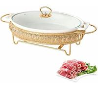 Ceramic Buffet Stove Chafing Dish, Oval Underglaze Chafers and Buffet Warmer with Glass Lid, Warming Tray for Restaurant, Home, Winter~/ ()