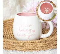 Ceramic Bunny Coffee Mug with Hidden Surprise, White and Pink, 'Some Bunny Loves You' Design