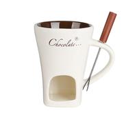 Ceramic Butter Chocolate Fondue Mug - Melting Chocolate Pot with Fork, Cheese Warmer Cup, Light Candle Fondue Melter Set for Melting Hot Chocolate (White)