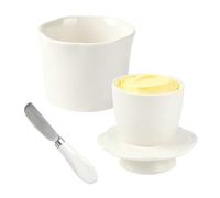 Ceramic Butter Crock with Lid & Waterline, French Butter Dish & Keeper | for Fresh, Spreadable Butter, Dishwasher Safe, Microwave & Oven Safe, Great for Countertop, White
