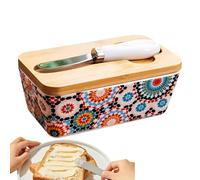 Ceramic Butter Dish, Butter Storage Jar with Lid for Fridge, Airtight Kitchen Container for Nuts, Snacks, Spreads, Dips in Country House Style