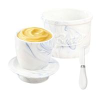 Ceramic Butter Dish with Butter Knife, French Butter Dish with Lid, Water Cooled with Waterline, Butter Dishes for Freshness, Spreadable Butter, Blue and White Marbled