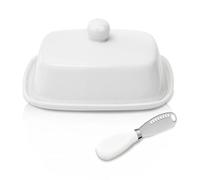 Ceramic Butter Dish with Lid and Handle, Home Ceramic Butter Dish with a Butter Spatula for Countertop, Porcelain Health Dishwasher Safe, White