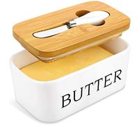 Ceramic Butter Dish with Lid and Knife, 650ML Airtight Butter Keeper with lid, Airtight Butter Dish Butter Holder with Covers, Butter Box Use to Storage Home Made Butter, Nuts and Cheese