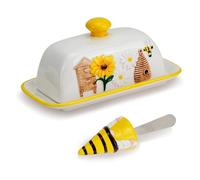 Ceramic Butter Dish with Lid, Butter Keeper Holder, Butter Plate Tray for Kitchen Countertop, Butter Container, Butter Crock Keeper Saver, Butter Dish Covered (Sunflower)