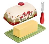Ceramic Butter Dish with Lid, Creative Mushroom-Shaped Butter Dish with Knife, Covered Butter Dishes for Counter or Table