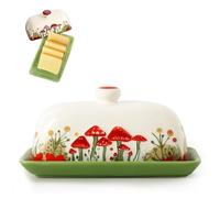 Ceramic Butter Dish with Lid Handle, Porcelain Butter Dish, Mushroom Butter Container, Butter Box for Household and Kitchen