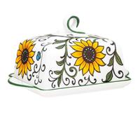 Ceramic Butter Dish with Lid - Large Sunflower Butter Keeper, Covered Butter Container, Vintage Style Butter Holder for Kitchen Counter