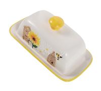 Ceramic Butter Dish with Lid, Sunflower Bee Pattern Countertop Keeper