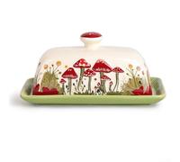 Ceramic Butter Dish With Lid, Vintage Mushroom Design Covered Tray For Kitchen Storage, Decor Container With Raised Ridges, Dishwasher Safe