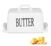 Ceramic Butter Dish with Lid - White Butter Holder for Countertop, Lightweight & Durable Butter Container with Yellow Tray, Large Butter Box Fits Most Stick Sizes