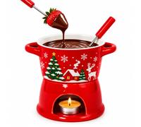 Ceramic Butter Warmer Fondue Set, Melting Pot for Chocolate Cheese Caramel | Heat-Resistant Dipping Melting Pot with Tea Light Candles, Small Chocolate Caramel Pot for Party Gathering, Christmas Tree