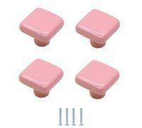 Ceramic Cabinet Knobs 4Pcs Color Ceramic Cabinet Door Single Hole Knobs Cabinet Drawer Square Bottle Cover Handles Lotus Pink