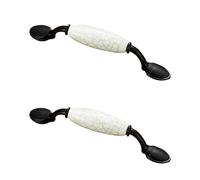 Ceramic Cabinet Pulls, 2 Pack Solid Ceramic Kitchen Handles, Plating Surface, Hole Center: 76-96mm, Bow Drawer Pulls, White Black
