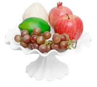 Ceramic Cake Holder, Wavy Edge Footed Cake Display Plate, Round Dessert Serving Stand, Ruffled Fruit Plate Storage Tier Tableware, Modern for Parties Gatherings Weddings Birthdays(white,9.5 inches)