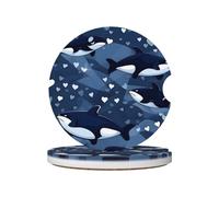Ceramic car coasters (2-pack) AKGFFDS Blue Killer Whale Printing absorb moisture are non-slip and easy to clean for cars trucks and vans.
