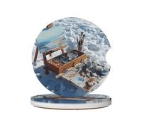 Ceramic car coasters (2-pack) HHGFASD Painting board in the snow Pattern absorb moisture are non-slip and easy to clean for cars trucks and vans.