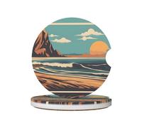 Ceramic Car Coasters 2 pieces set Durable and Stylish Waterproof Anti-slip Perfect Car Accessories Beach Surf Prints
