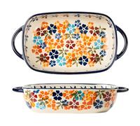 Ceramic Casserole Dish 23.5 x 13 x 15 cm, Rectangular, 730 ml Lasagne Mould with Handle, Coloured Baking Mould for Bread, Pasta, Lasagna, Oven and Microwaves