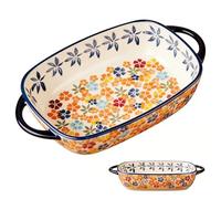 Ceramic Casserole Dish 23.5 x 13 x 15 cm, Rectangular, 730 ml Lasagne Mould with Handle, Coloured Baking Mould for Bread, Pasta, Lasagna, Oven and Microwaves