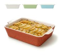 Ceramic Casserole Dish 28cm - Large Baking Dish for Lasagne, Tiramisu - Non-stick Rectangular Bakeware - Extra High Edge - Oven & Dishwasher Safe - Red