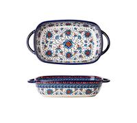 Ceramic Casserole Dish With Handles, Vintage Style Oven Safe Baking Pan for Lasagna, 32 oz