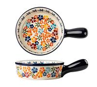 Ceramic Casserole Dish With Handles, Vintage Style Oven Safe Baking Pan for Lasagna, 32 oz