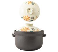 Ceramic Casserole Dish With Lid, Japanese Style Clay Pot Round Soup Pot Heat Resistant Ceramic Cookware,for Kitchen And Cooking, Oven, Dishwasher And Microwave Safe(Flower,3.0L)