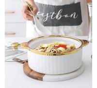 Ceramic Casserole Dishes, Soup Tureen with Glass Lid and Spoon, White Round 2pc Set Serveware, Elegant Ceramic/Porcelain(B)