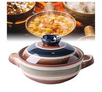 Ceramic Casserole, Japanese Clay Pot Hot Pot with Lid and Handle, Donabe Stone Rice Pot with Lid, Kitchen Cooking Pot for Chicken Fried Rice