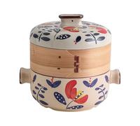 Ceramic Casserole, Japanese Clay Pot with Bamboo Steamer Basket, Heat-Resistant Soup Pot with Lid for Cooking in the Kitchen Slow Stew for Stew Soup Noodles(2.5L)