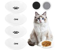 Ceramic Cat Bowl 4 Pack, Dwarf Cat Feeding Bowl Water Bowl Milk Bowl for Kitten and Cat Big-faced Long Whiskers, Flat Cat Bowl with Non Slip Silicone Base 6x1.1 Inch Whisker Friendly (4 Bowls)