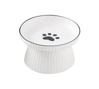 Ceramic Cat Bowl for Prevention of Whisker Fatigue, Raised Design, Slow Feed, Bottomless, for Wet and Dry Food as well as Water, Suitable for Small to (White, 17.9 cm x 10.9 cm)