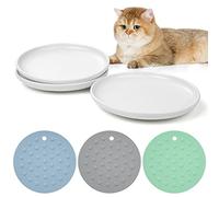 Ceramic Cat Bowl Set of 3, Stress-Free Whisker Plates with Non-Slip Bases, Wide and Shallow Feeding Dishes for Cats, Kittens, Puppies, Dishwasher Safe